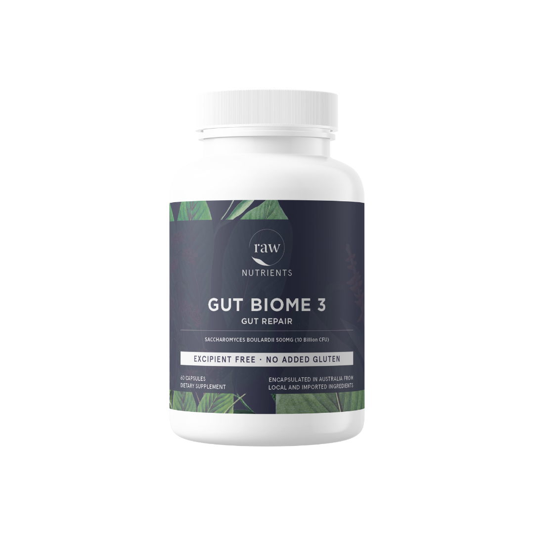 Raw Nutrients Gut Biome 3 – 10 Billion CFU Saccharomyces boulardii
